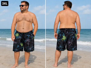 Croft & Barrow Men's 3XL Tall Hawaiian Floral Swim Trunks Board Shorts Black Blu